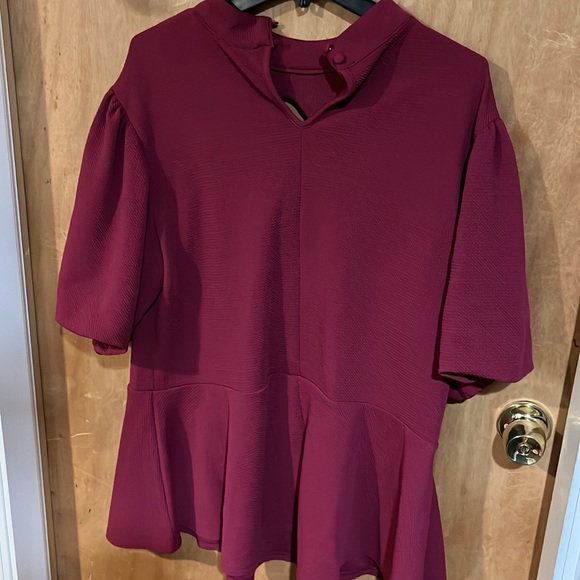 🤍”Sale”Nwt Gorgeous puff sleeves raspberry peplum peek a boo top size 22/24. - Picture 7 of 8